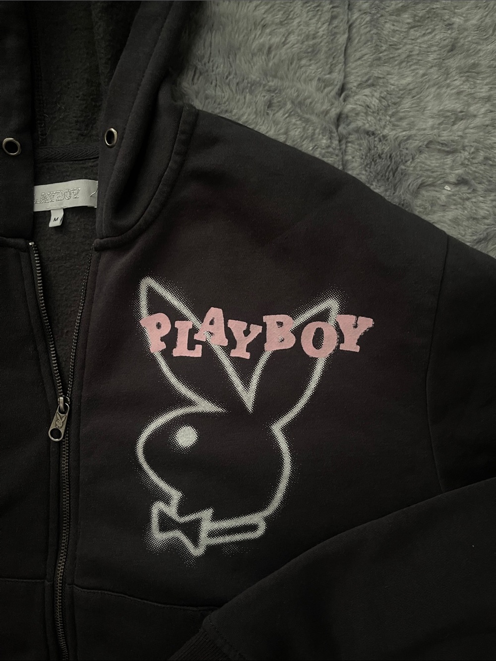 Playboy Black Crop Zip-Up Hoodie with Logo - Picture 2 of 3